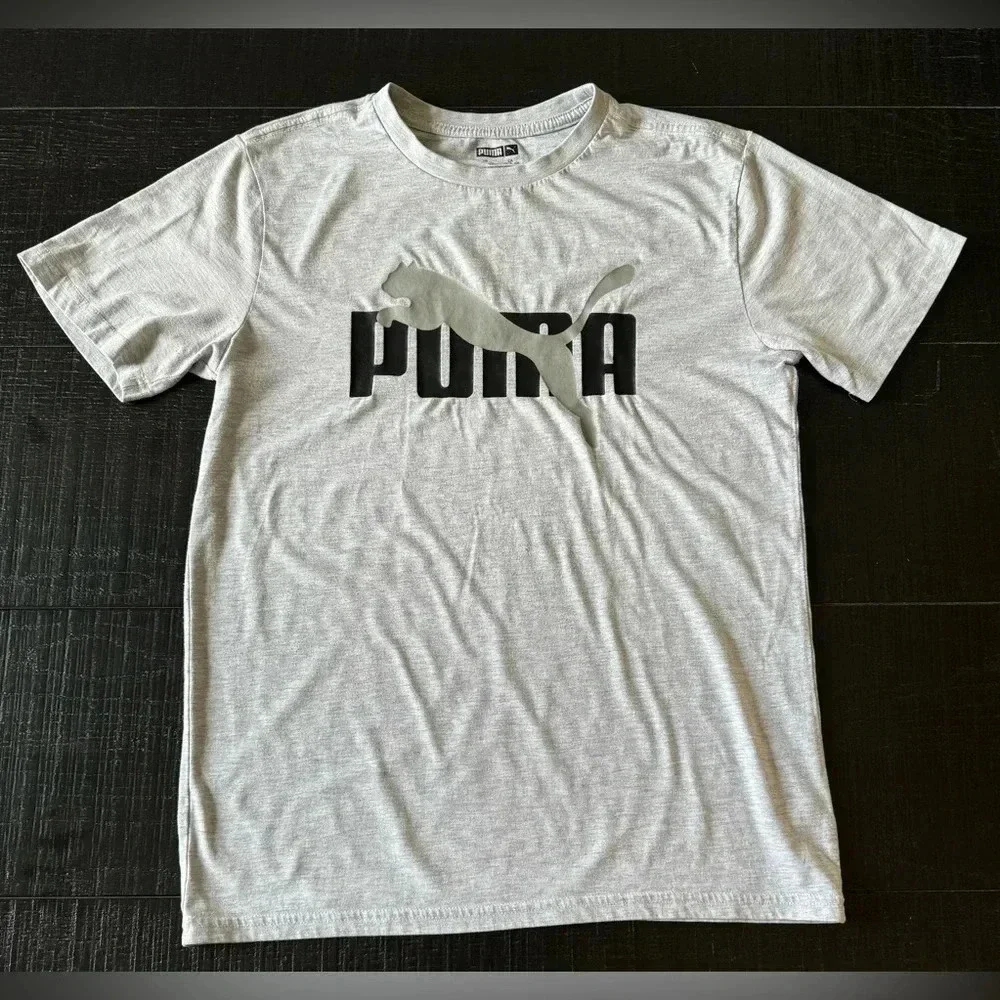 PUMA BOYS SHORT SLEEVE GRAY/ BLACK T SHIRT SIZE XL (18-20)